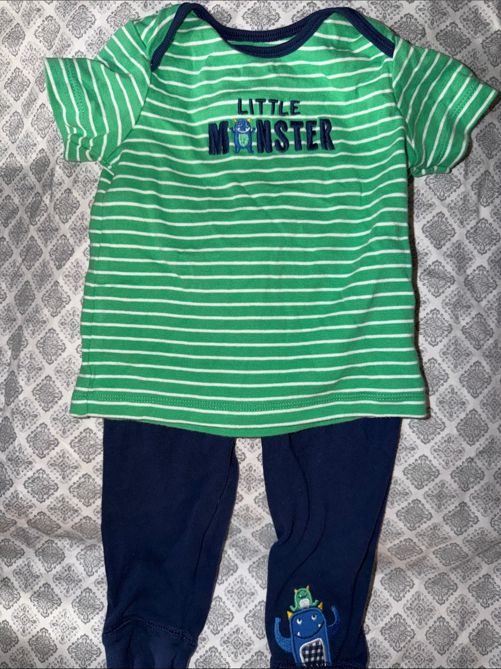 Carter's Green and White Striped Baby Top with Navy Trim